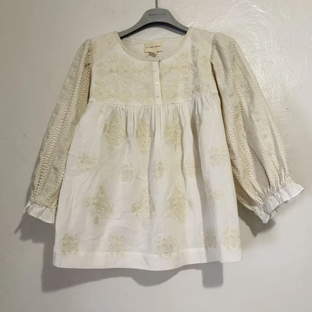 THE COAST BRAND Leela 100% Cotton Embroidered Peasant Blouse Top Size S